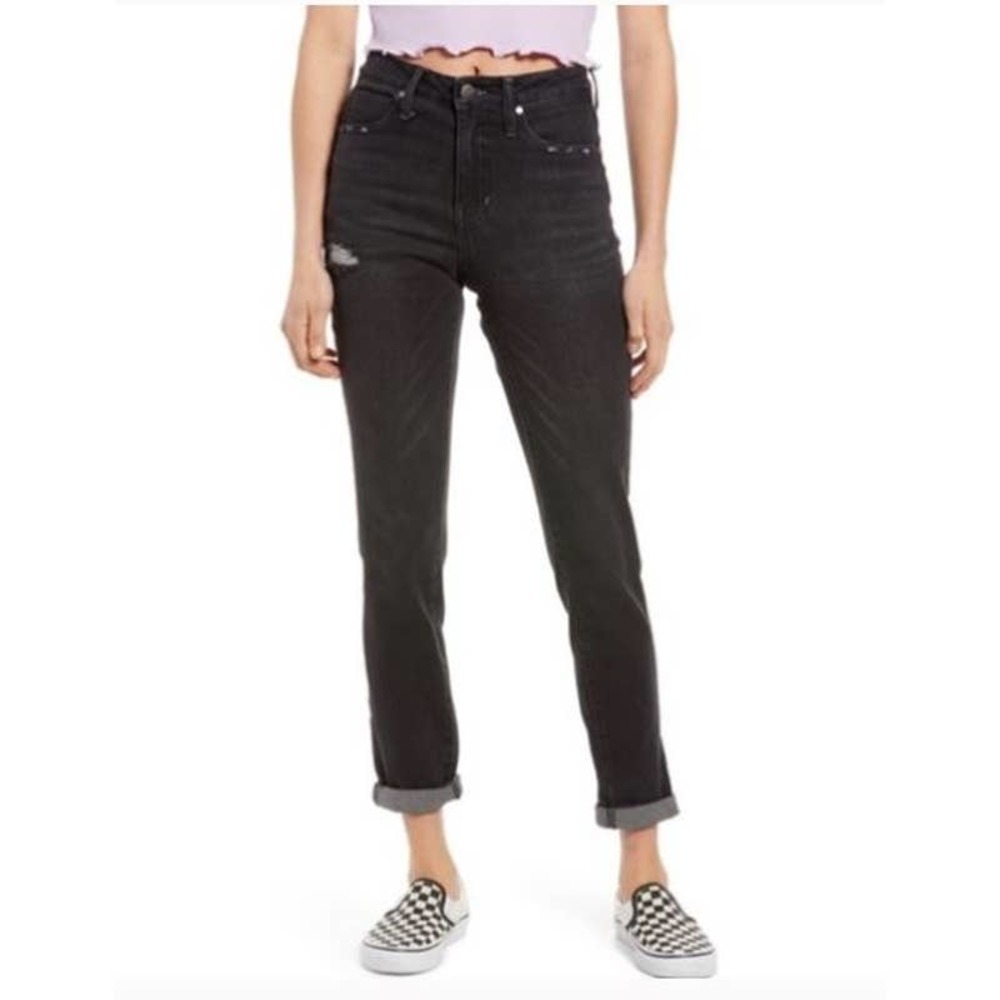BP Women's Black Wash Factory Distressed Mom Jeans Size 24 New with Tags
